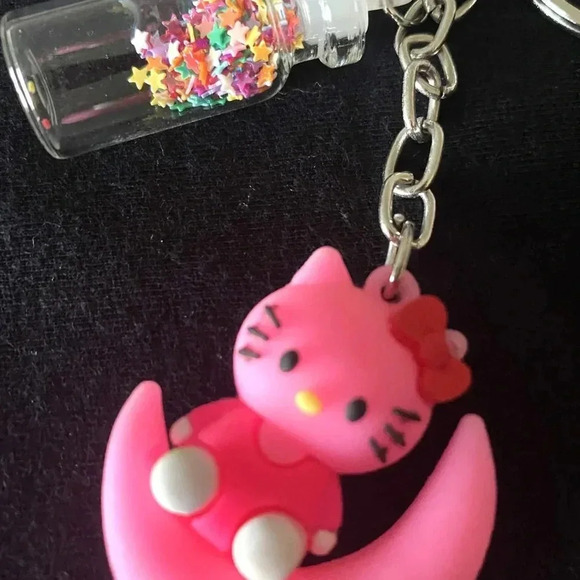 Girls Women Cute Pink Kitty KeyChain with Twin Mini Glass Color Confetti Vials - Picture 5 of 6